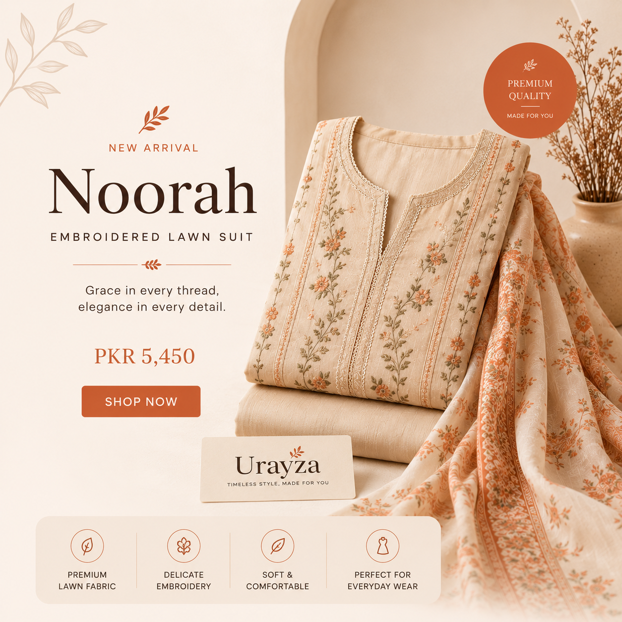 Noorah Embroidered Lawn Suit